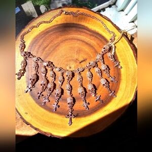 Elegant Rose Gold Necklace With Skulls And Crosses